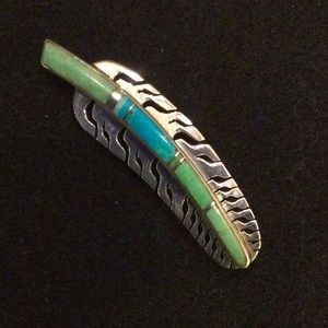 Supersmith Inc Native American Made Sterling Silver & stone Feather pin/pendant.